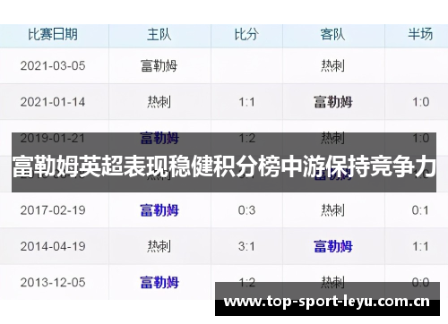 富勒姆英超表现稳健积分榜中游保持竞争力 富勒姆英超表现稳健积分榜中游保持竞争力