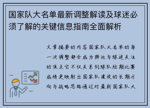 国家队大名单最新调整解读及球迷必须了解的关键信息指南全面解析